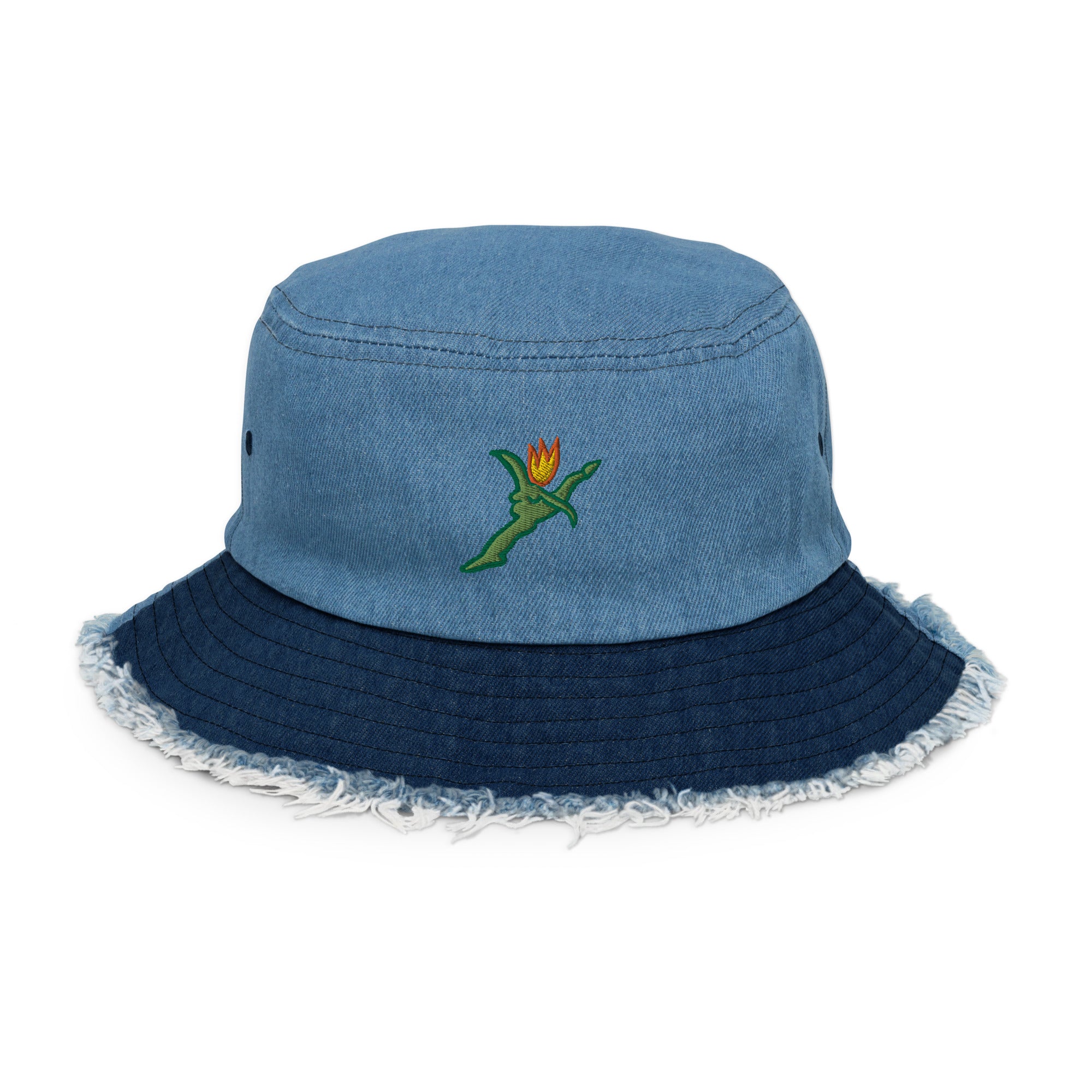 Stretch Denim Reversible Bucket Hat of Distressed Design 